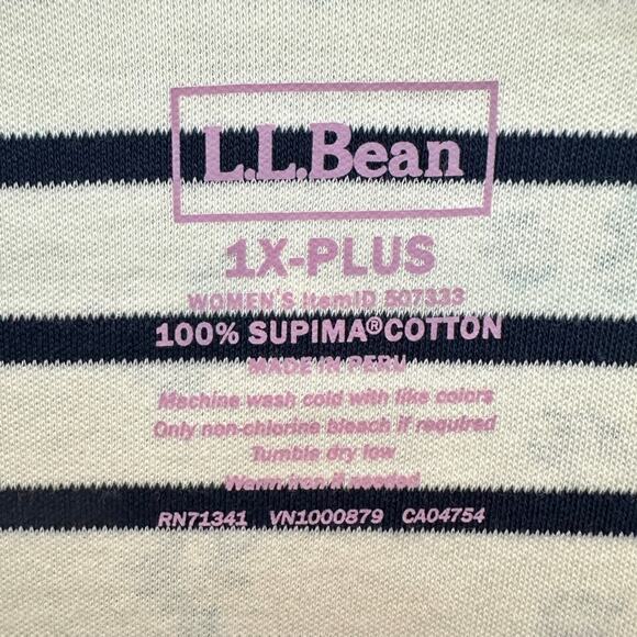 L.L.BEAN | Plus Size Supima Cotton Top Blue Floral Stripe Short Sleeve Tee | 1X - Picture 5 of 6